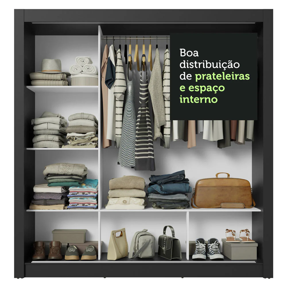 Guarda-Roupa Casal 3 Portas de Correr com Espelhos Preto Nobre Madesa - Image 8