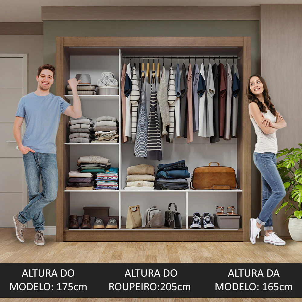 Guarda-Roupa Casal 3 Portas de Correr com Espelhos Rustic/Preto Nobre Madesa - Image 5