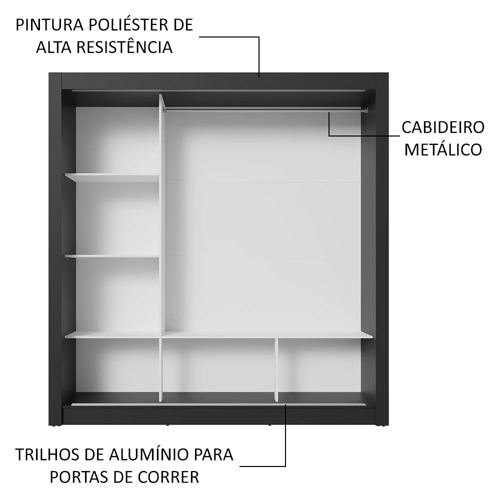 Guarda-Roupa Casal 3 Portas de Correr de Espelho Preto Nobre Madesa - Image 6
