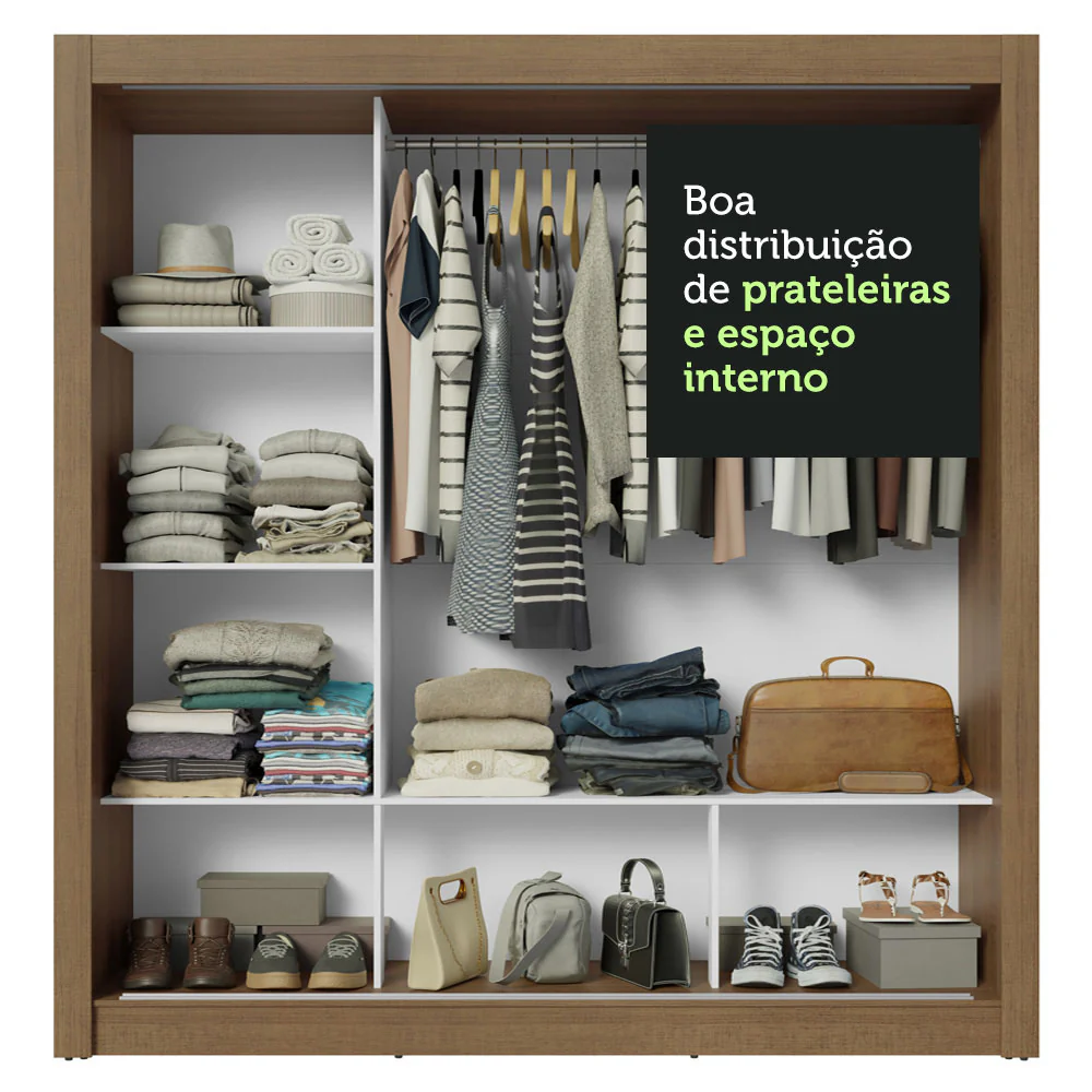 Guarda-Roupa Casal 3 Portas de Correr de Espelho Rustic Nobre Madesa - Image 8