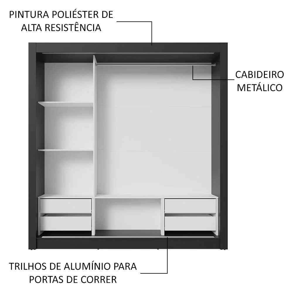 Guarda-Roupa Casal 3 Portas de Correr Preto/Cinza Sublime Plus Madesa - Image 6