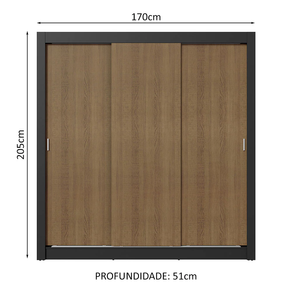 Guarda-Roupa Casal 3 Portas de Correr Preto/Rustic Sublime Plus Madesa - Image 3