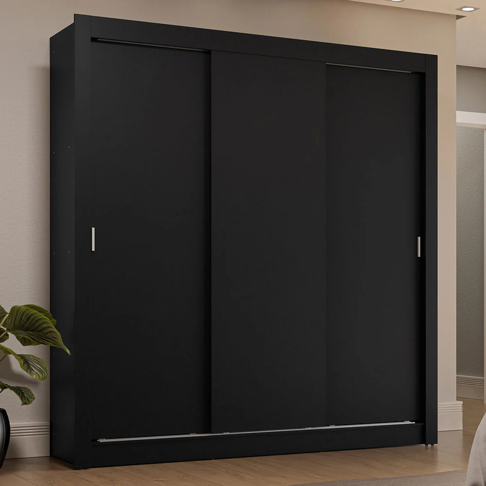 Guarda-Roupa Casal 3 Portas de Correr Preto Sublime Plus Madesa