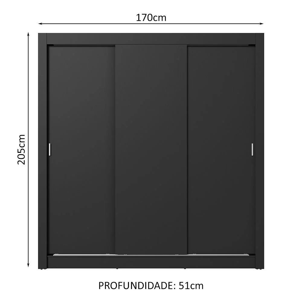 Guarda-Roupa Casal 3 Portas de Correr Preto Sublime Plus Madesa - Image 3
