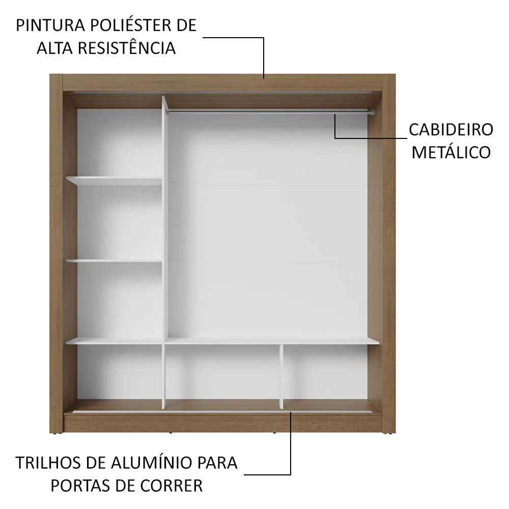 Guarda-Roupa Casal 3 Portas de Correr Rustic/Branco Nobre Madesa - Image 6