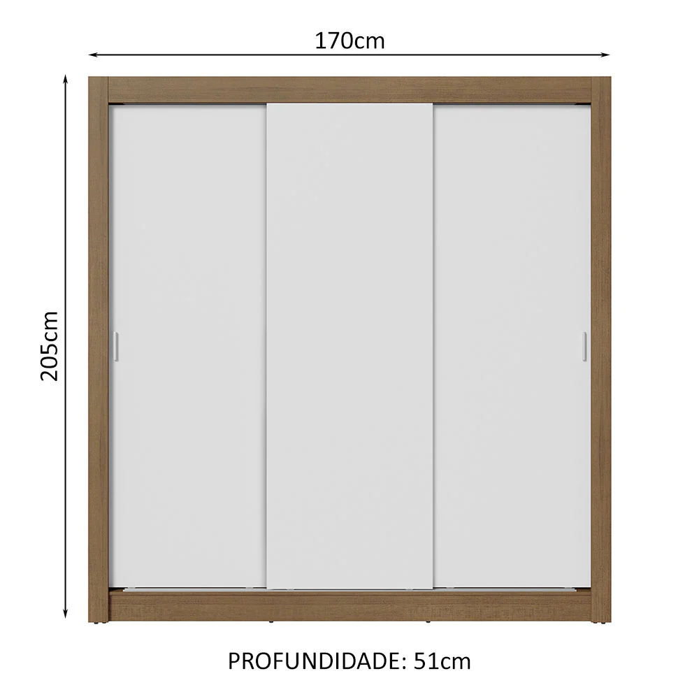 Guarda-Roupa Casal 3 Portas de Correr Rustic/Branco Sublime Madesa - Image 3