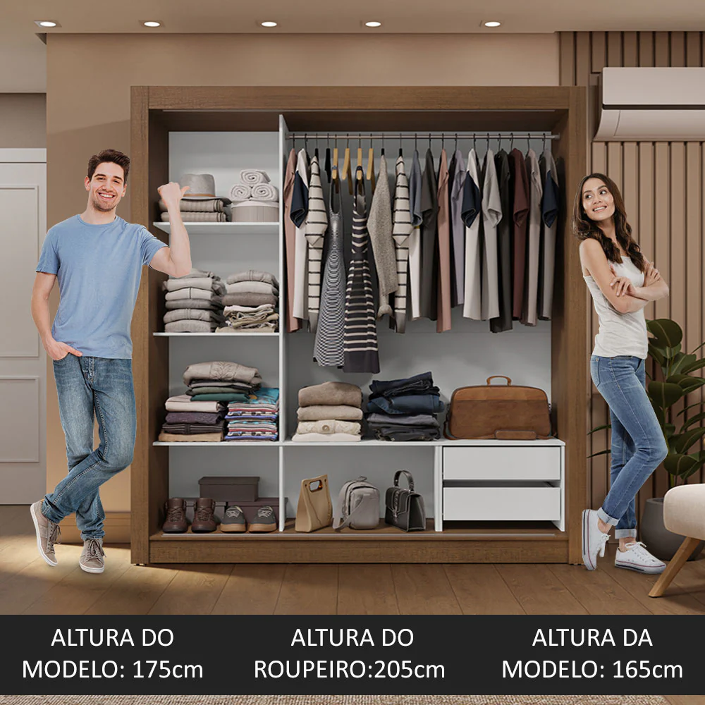 Guarda-Roupa Casal 3 Portas de Correr Rustic/Cinza Sublime Madesa - Image 5