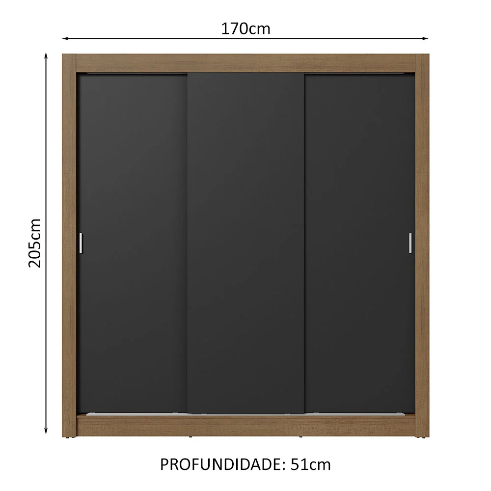 Guarda-Roupa Casal 3 Portas de Correr Rustic/Preto Sublime Madesa - Image 3