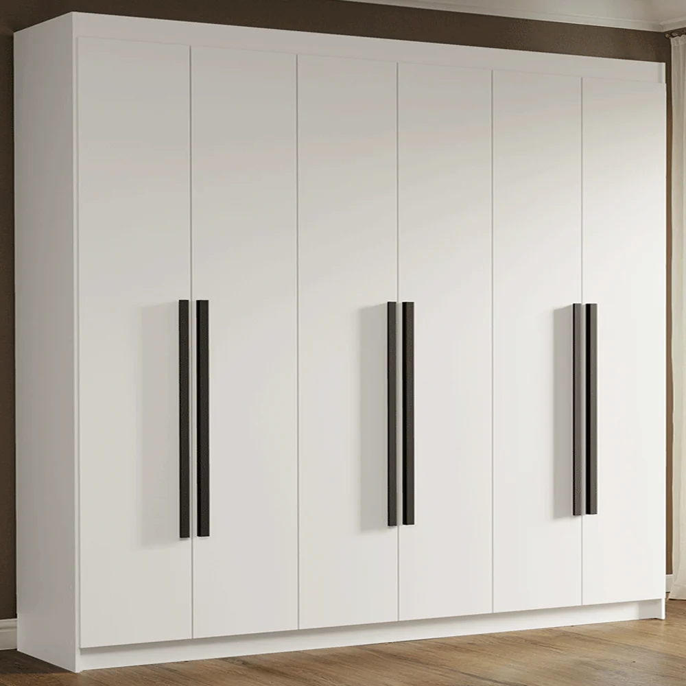Guarda-Roupa Casal 6 Portas Batentes Branco/Branco/Preto Venus Madesa