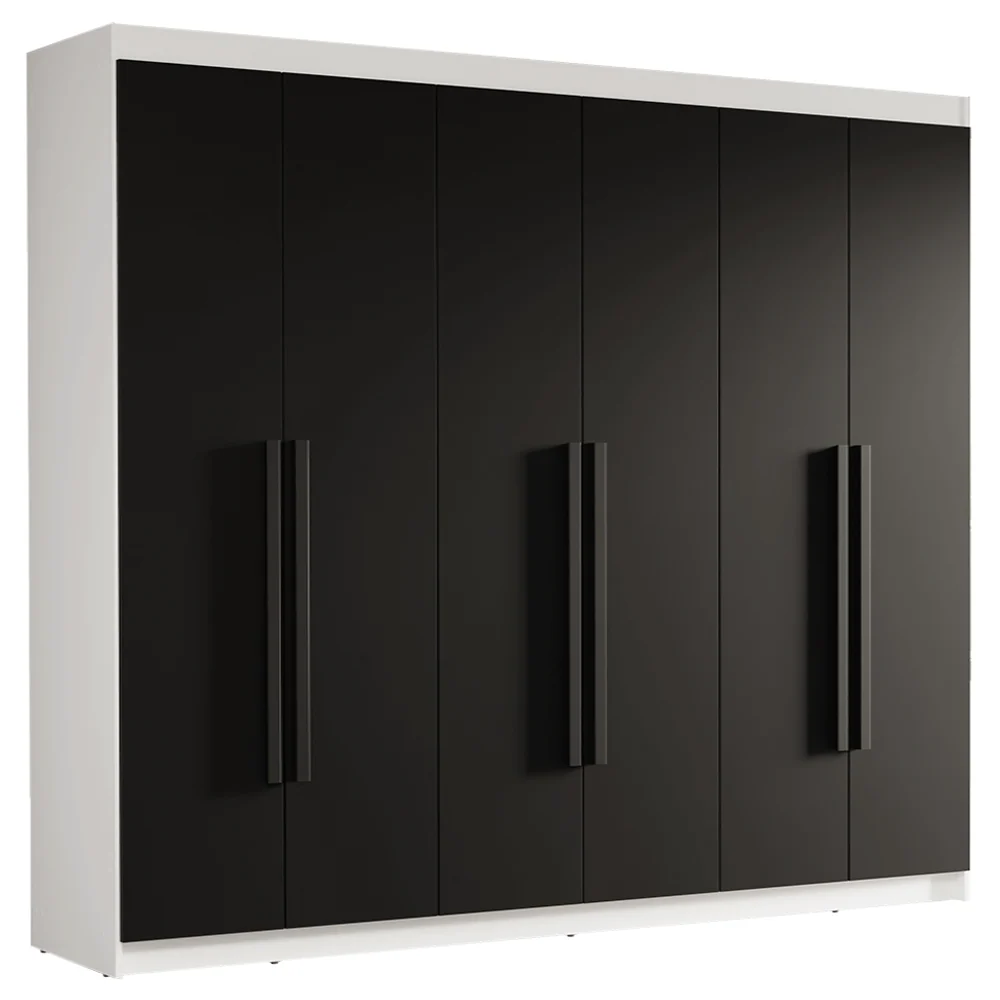 Guarda-Roupa Casal 6 Portas Batentes Branco/Preto/Preto Venus Madesa - Image 2