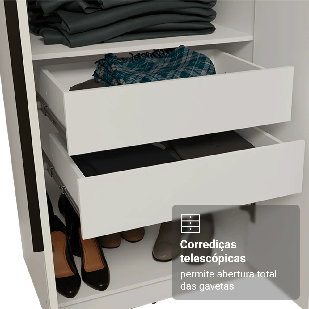 Guarda-Roupa Casal 6 Portas Batentes com Espelho Branco/Branco/Preto Venus Madesa - Image 7
