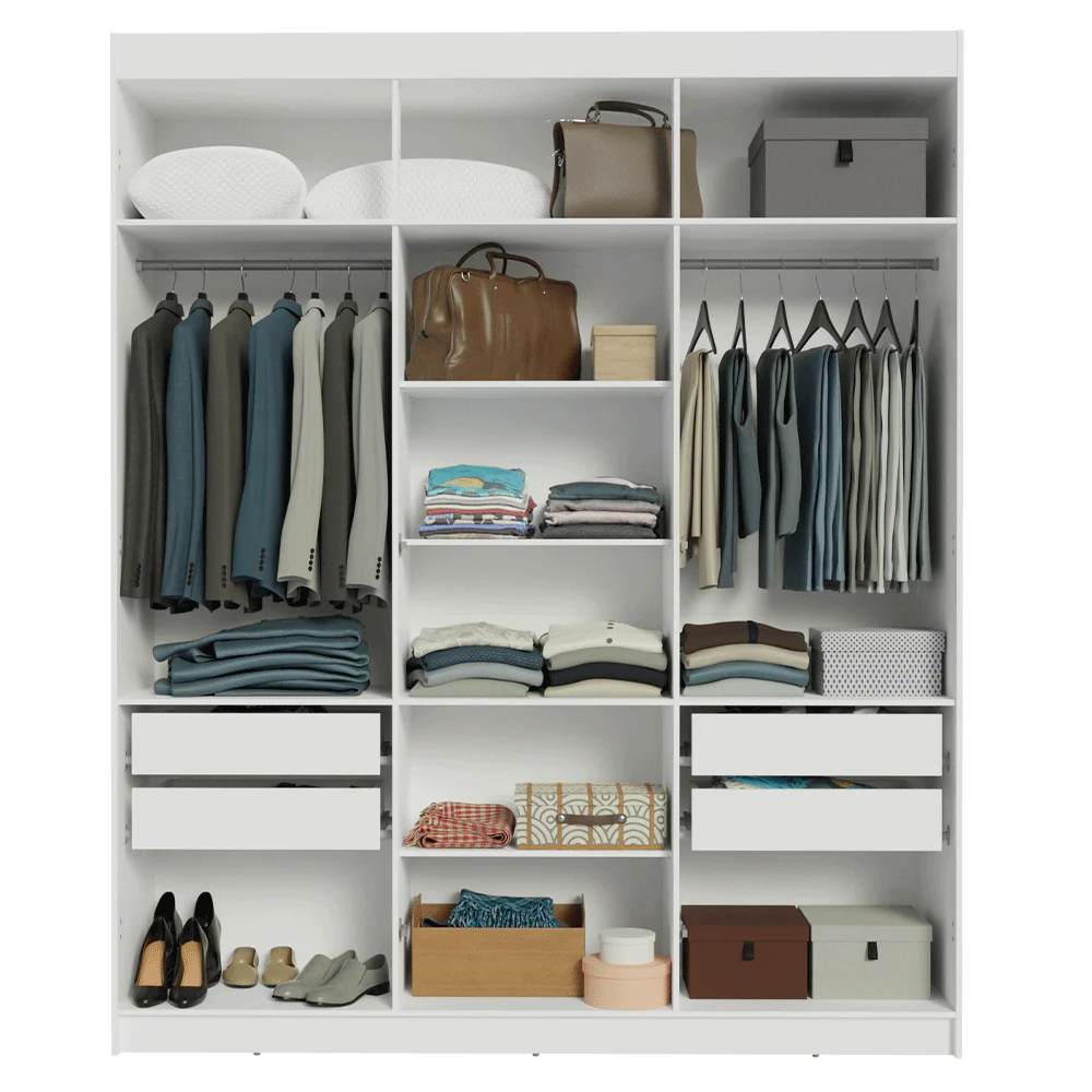 Guarda-Roupa Casal 6 Portas Batentes com Espelho Branco/Branco/Rustic Venus Madesa - Image 9