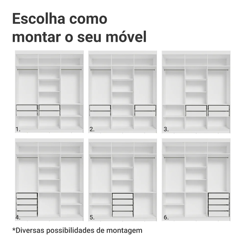Guarda-Roupa Casal 6 Portas Batentes com Espelho Branco/Preto/Preto Venus Madesa - Image 5