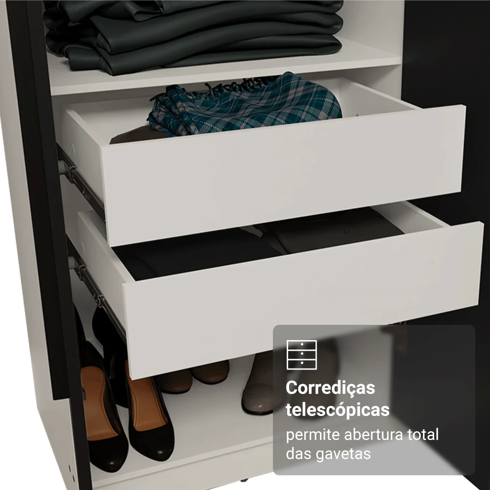 Guarda-Roupa Casal 6 Portas Batentes com Espelho Branco/Preto/Preto Venus Madesa - Image 7