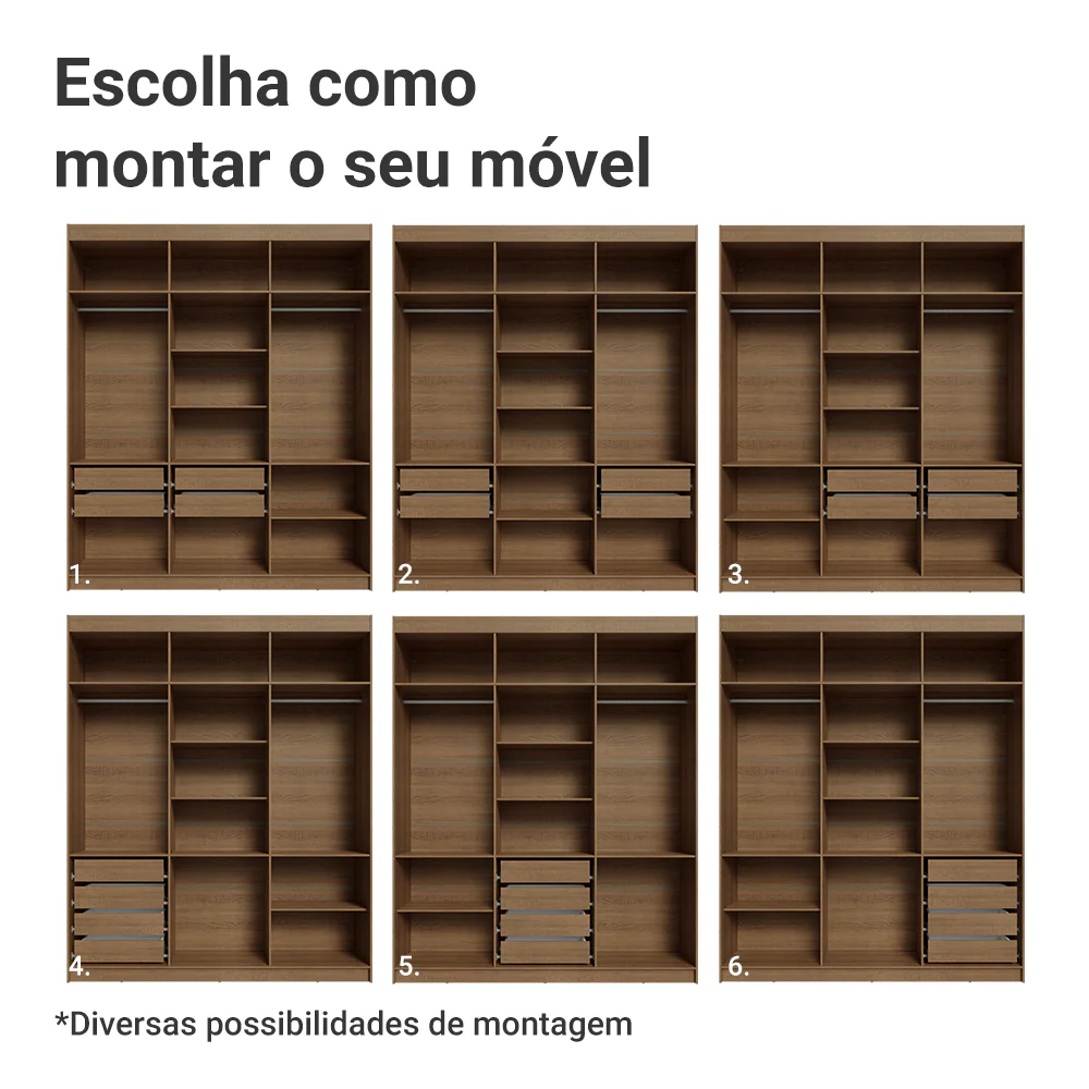 Guarda-Roupa Casal 6 Portas Batentes com Espelho Rustic/Preto/Preto Venus Madesa - Image 5