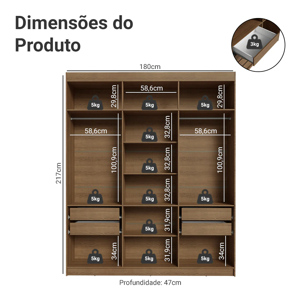 Guarda-Roupa Casal 6 Portas Batentes Rustic/Crema/Rustic Venus Madesa - Image 3