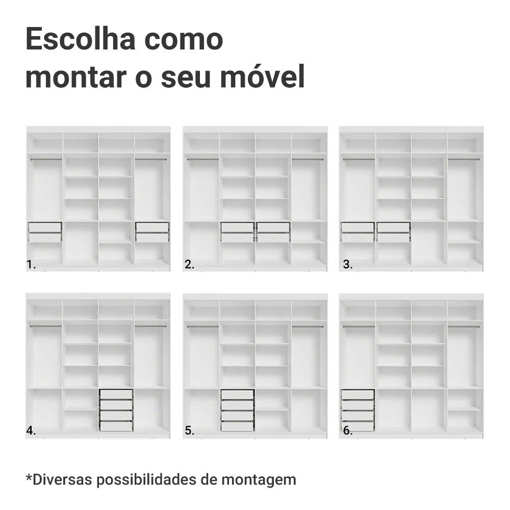 Guarda-Roupa Casal 8 Portas Batentes com Espelho Branco/Branco/Preto Venus Madesa - Image 5
