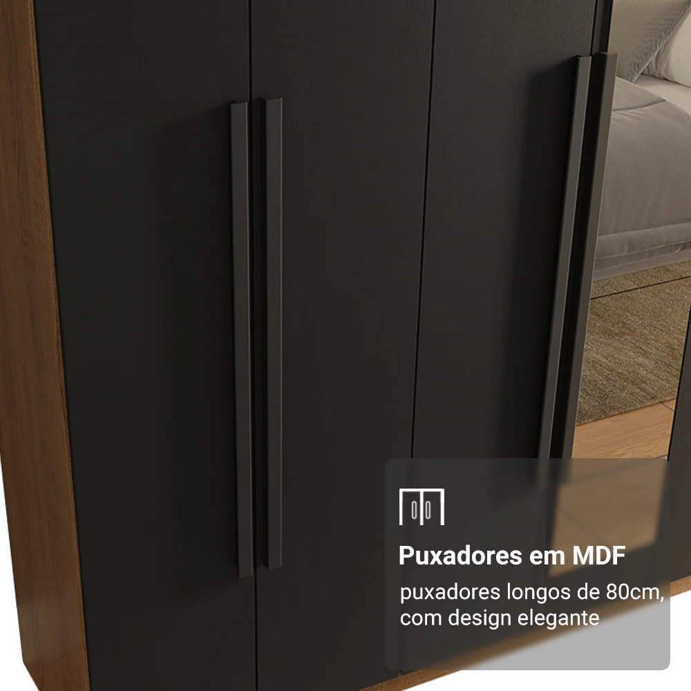 Guarda-Roupa Casal 8 Portas Batentes com Espelho Rustic/Preto/Preto Venus Madesa - Image 11