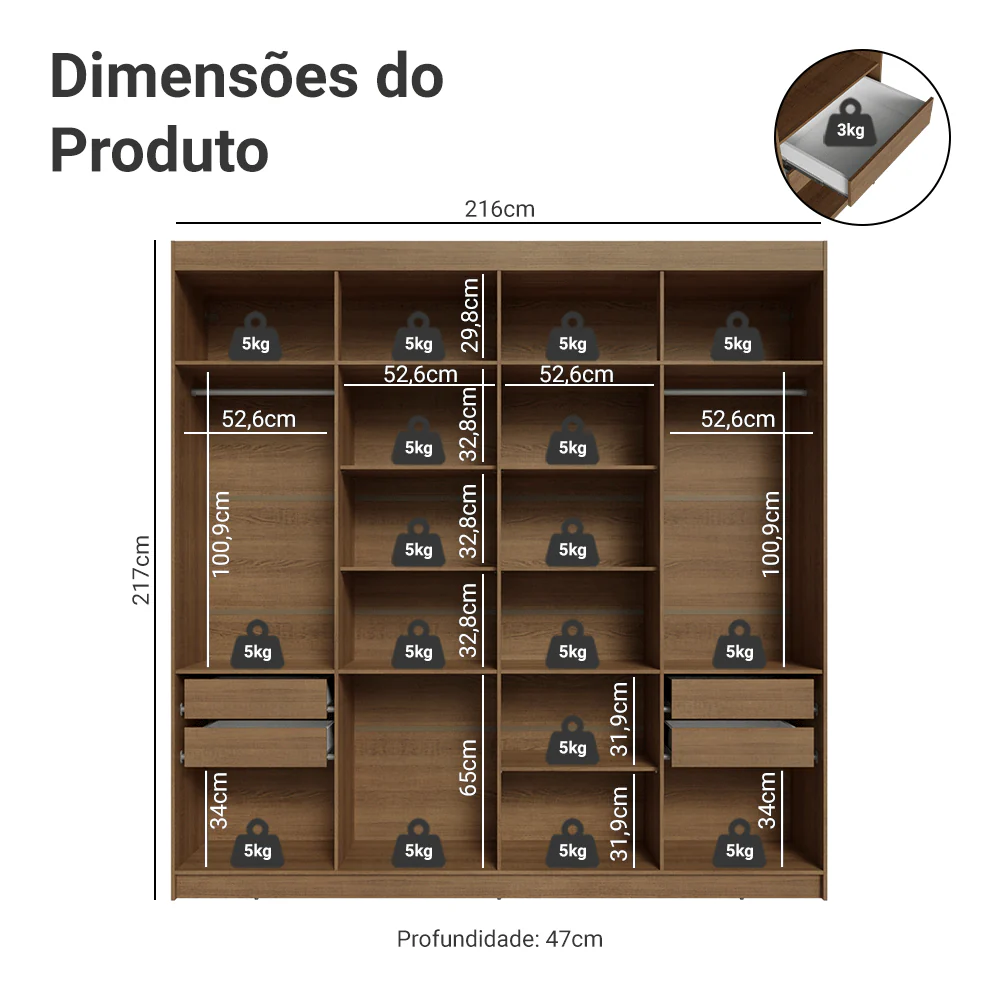 Guarda-Roupa Casal 8 Portas Batentes Rustic/Branco/Rustic Venus Madesa - Image 3