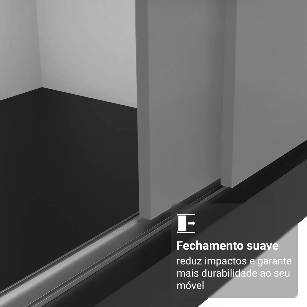 Guarda-Roupa Casal com Pés 3 Portas de Correr com Espelho Preto/Cinza Reno Madesa - Image 5