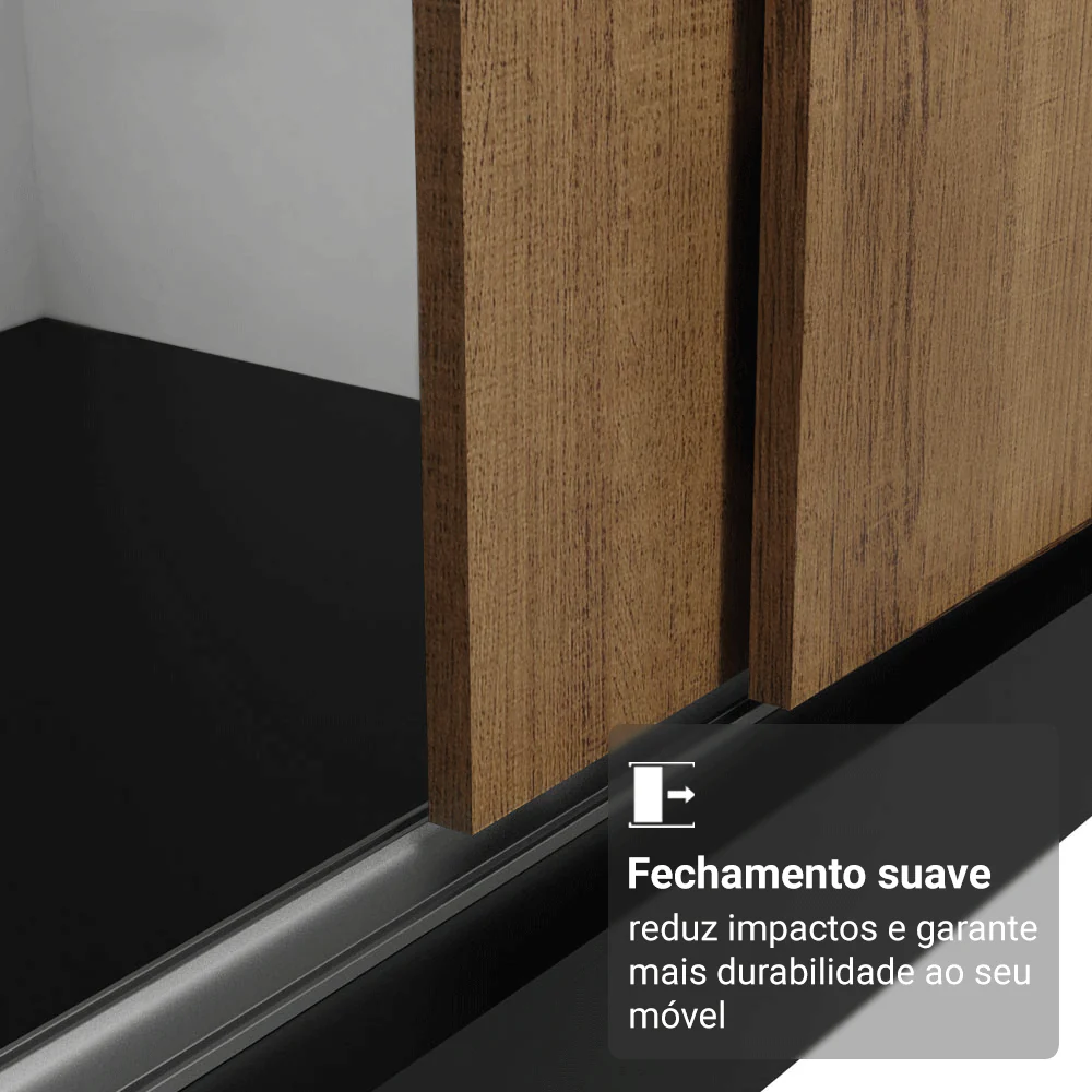 Guarda-Roupa Casal com Pés 3 Portas de Correr com Espelho Preto/Rustic Reno Madesa - Image 5