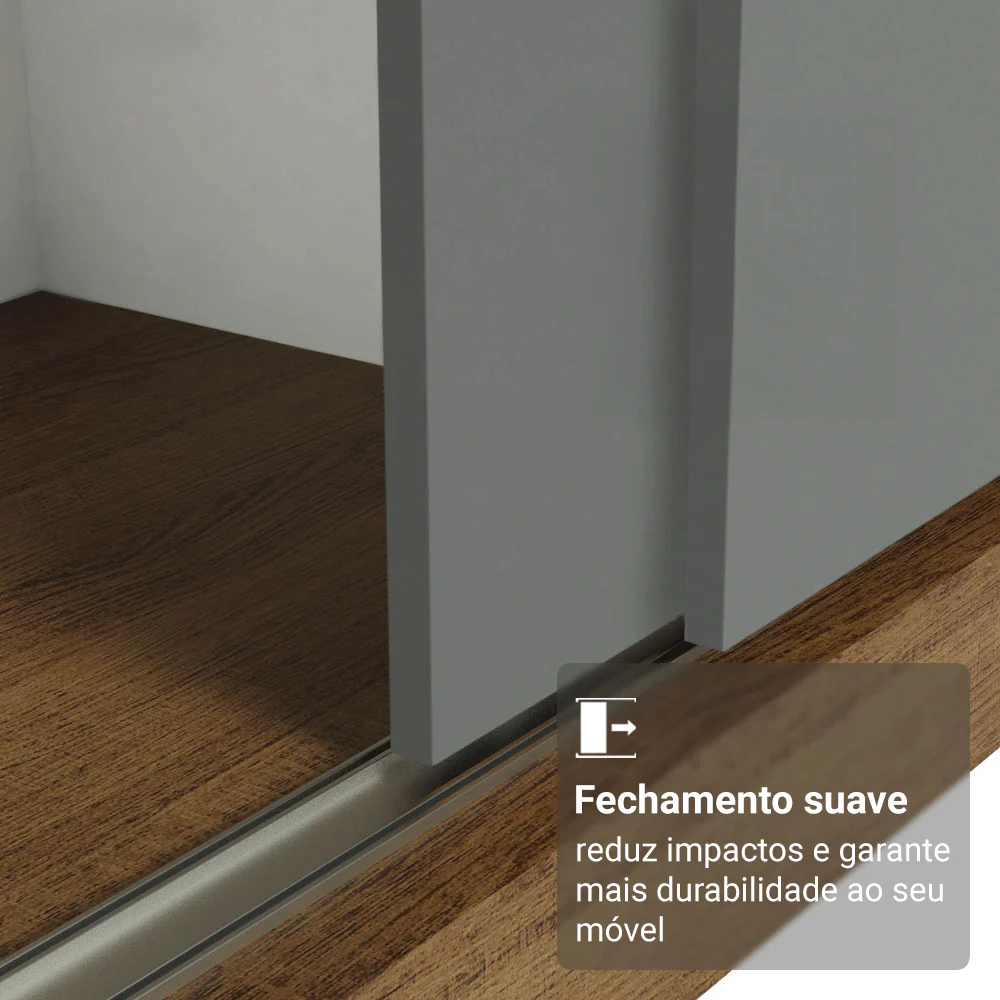 Guarda-Roupa Casal com Pés 3 Portas de Correr com Espelhos Rustic/Cinza Reno Madesa - Image 5