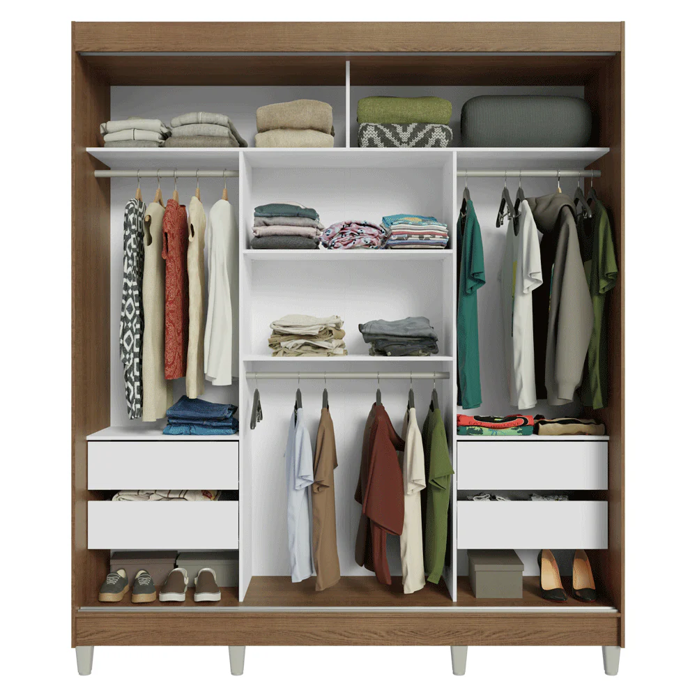 Guarda-Roupa Casal com Pés 3 Portas de Correr com Espelhos Rustic Reno Madesa - Image 7