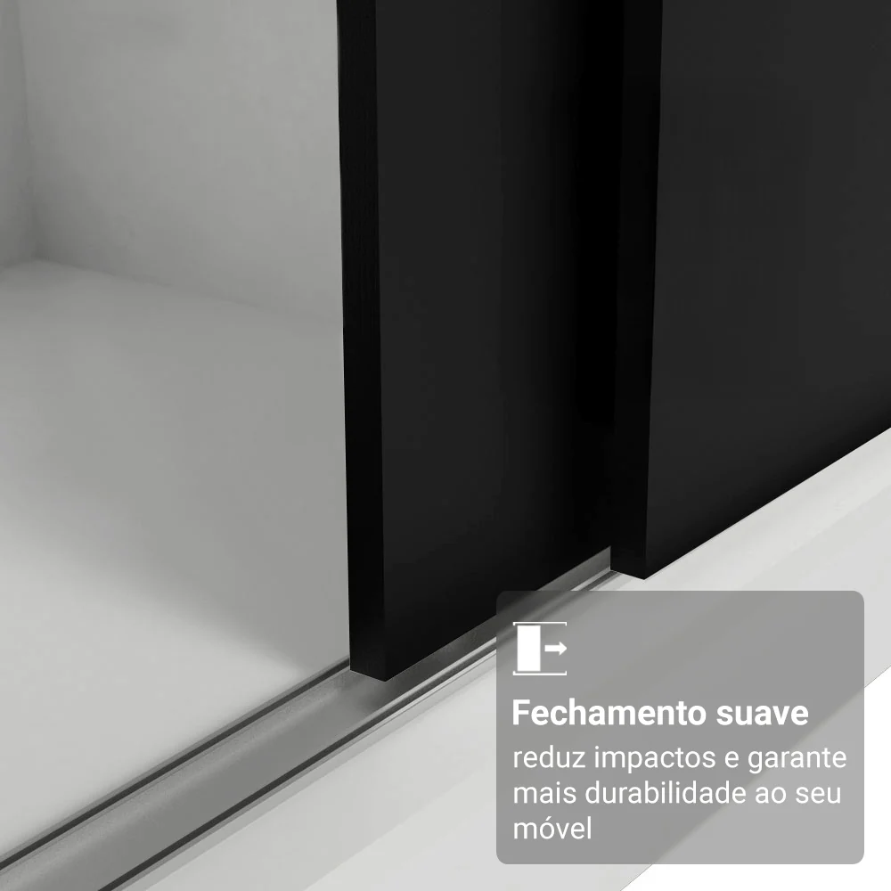 Guarda-Roupa Casal com Pés 3 Portas de Correr de Espelho Branco/Preto Reno Madesa - Image 5