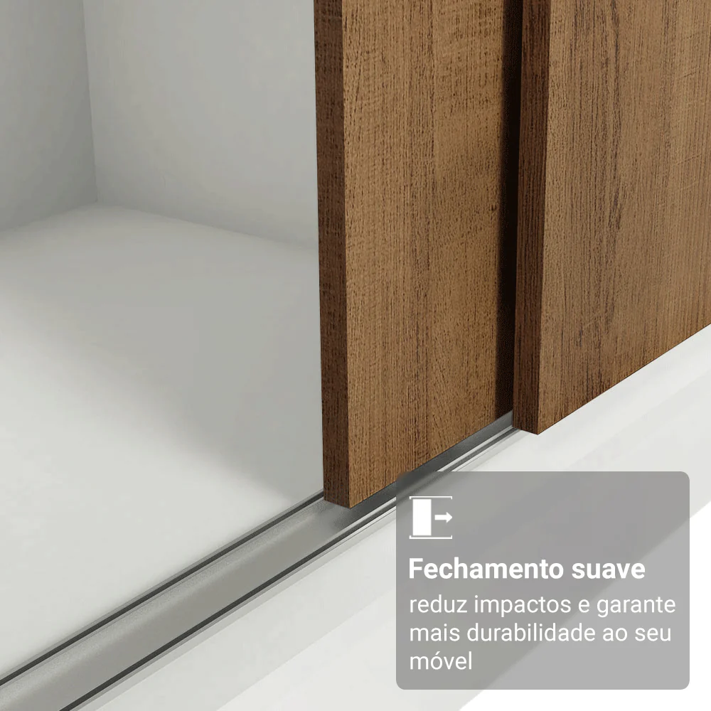 Guarda-Roupa Casal com Pés 3 Portas de Correr de Espelho Branco/Rustic Reno Madesa - Image 5