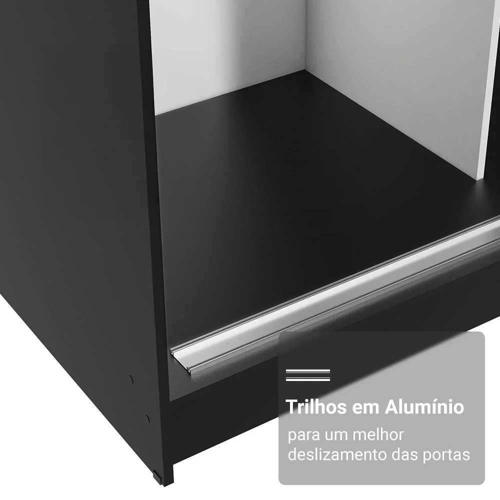 Guarda-Roupa Casal com Pés 3 Portas de Correr de Espelho Preto/Branco Reno Madesa - Image 6