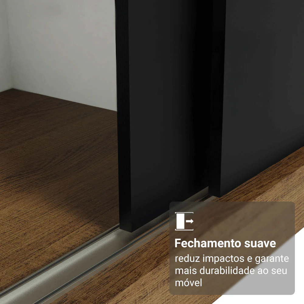 Guarda-Roupa Casal com Pés 3 Portas de Correr de Espelho Rustic/Preto Reno Madesa - Image 5