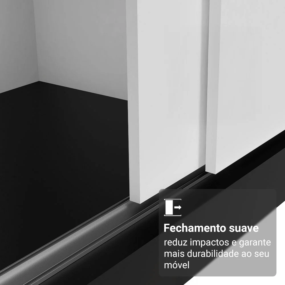 Guarda-Roupa Casal com Pés 3 Portas de Correr Preto/Branco Reno Madesa - Image 5