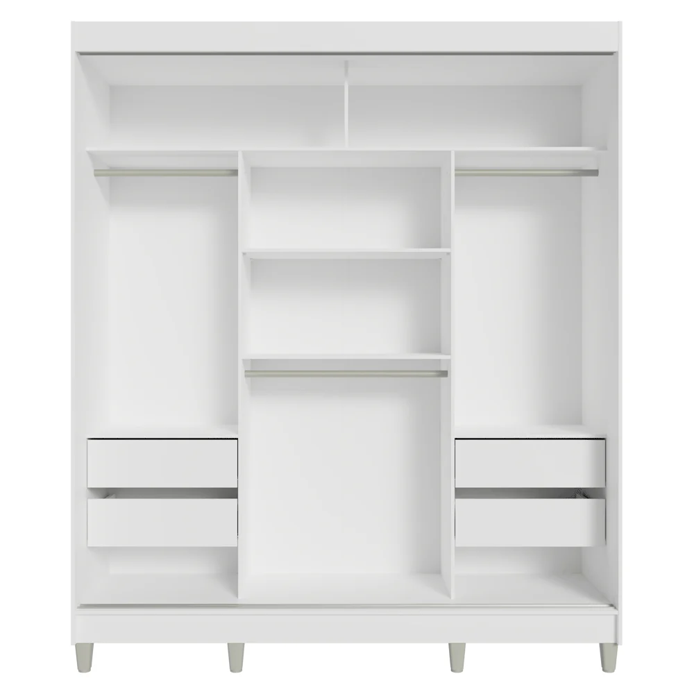 Guarda-Roupa Casal com Pés 3 Portas de Correr com Espelho Branco/Cinza Reno Madesa - Image 6