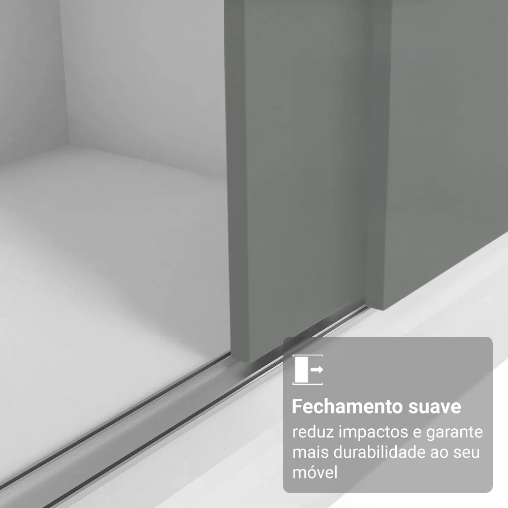 Guarda-Roupa Casal com Pés 3 Portas de Correr com Espelho Branco/Cinza Reno Madesa - Image 7