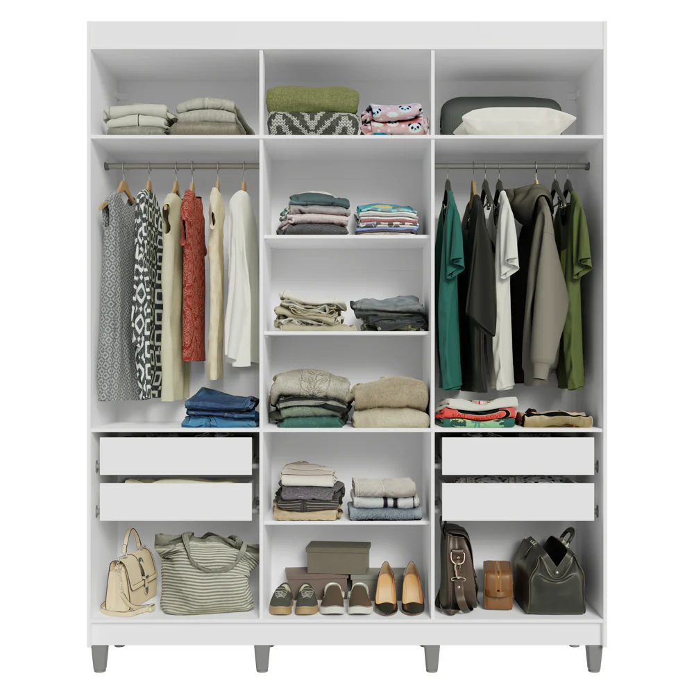 Guarda-Roupa Casal com Pés 6 Portas Batentes Branco/Branco/Rustic Venus Madesa - Image 9