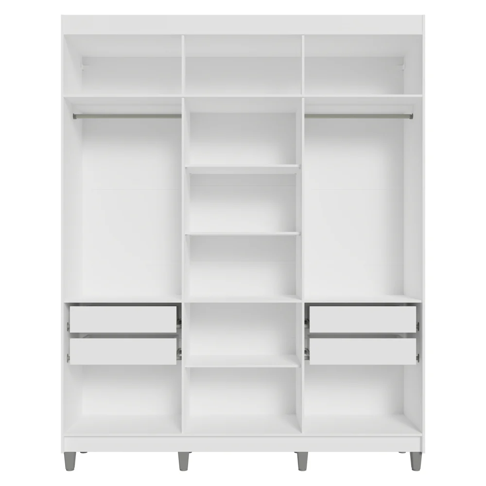 Guarda-Roupa Casal com Pés 6 Portas Batentes com Espelho Branco/Preto/Preto Venus Madesa - Image 8