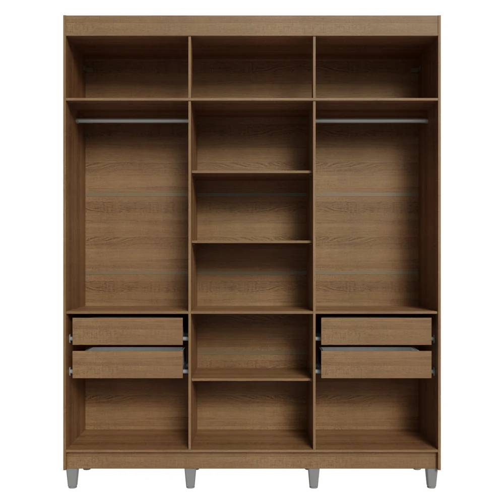 Guarda-Roupa Casal com Pés 6 Portas Batentes Rustic/Preto/Preto Venus Madesa - Image 8