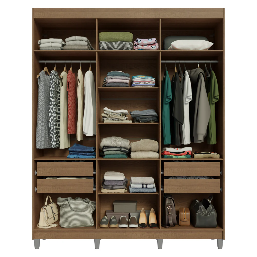 Guarda-Roupa Casal com Pés 6 Portas Batentes Rustic/Preto/Preto Venus Madesa - Image 9
