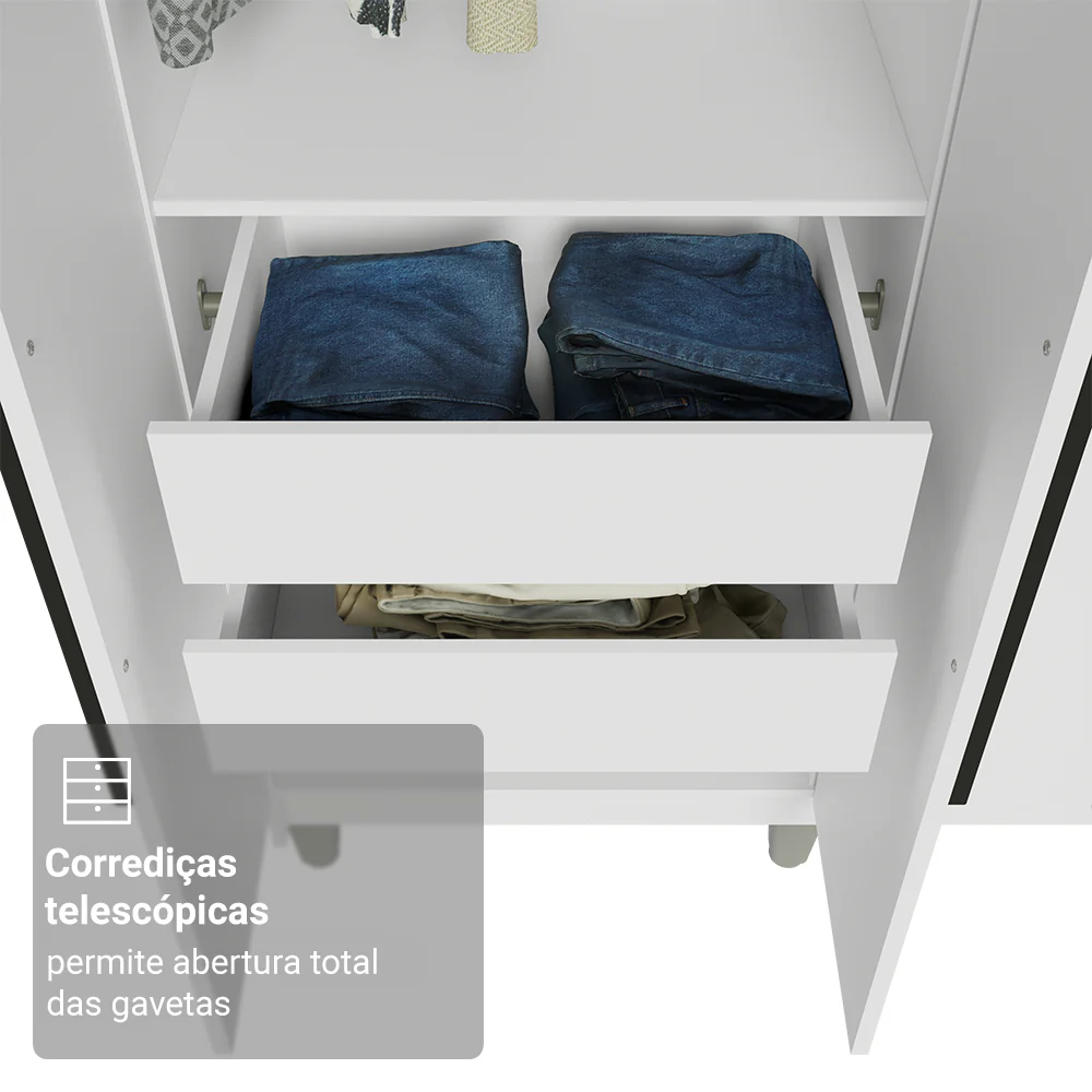 Guarda-Roupa Casal com Pés 8 Portas Batentes Branco/Branco/Preto Venus Madesa - Image 7