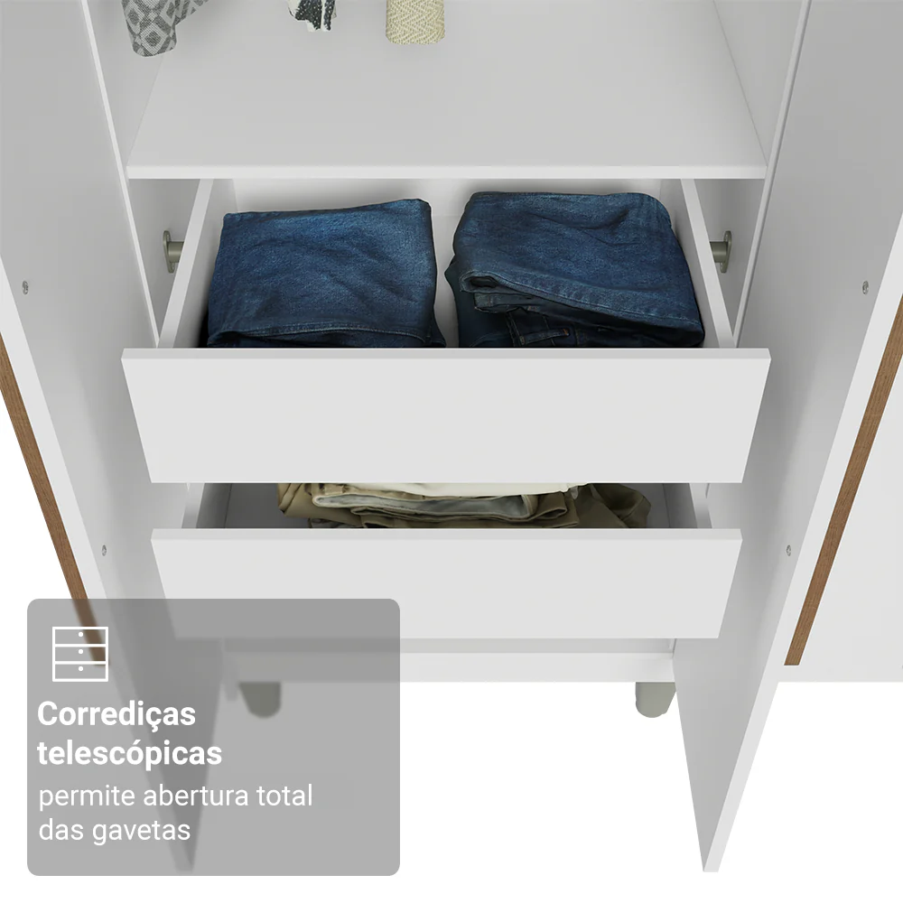Guarda-Roupa Casal com Pés 8 Portas Batentes com Espelho Branco/Branco/Rustic Venus Madesa - Image 7