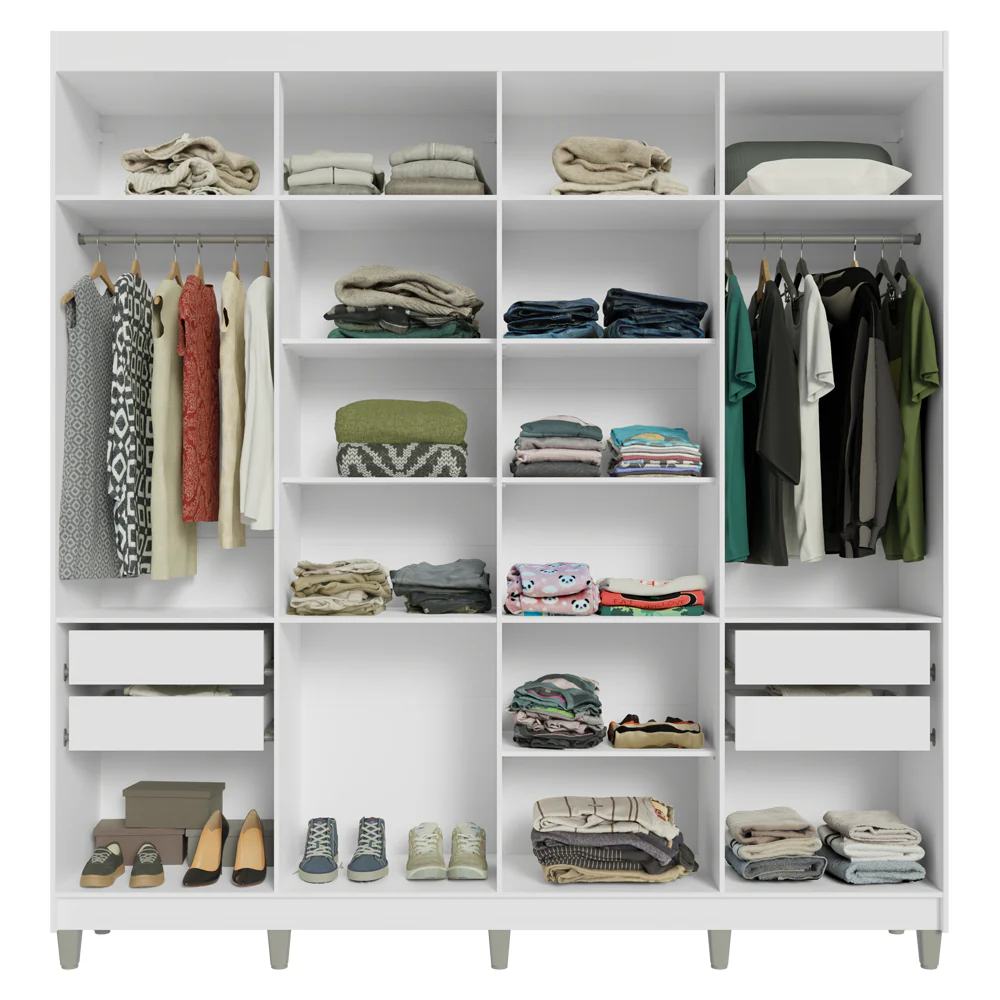 Guarda-Roupa Casal com Pés 8 Portas Batentes com Espelho Branco/Branco/Rustic Venus Madesa - Image 9