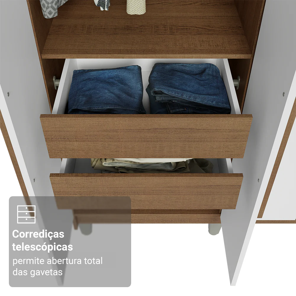 Guarda-Roupa Casal com Pés 8 Portas Batentes com Espelho Rustic/Branco/Rustic Venus Madesa - Image 7