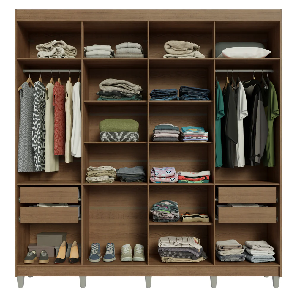 Guarda-Roupa Casal com Pés 8 Portas Batentes com Espelho Rustic/Branco/Rustic Venus Madesa - Image 9