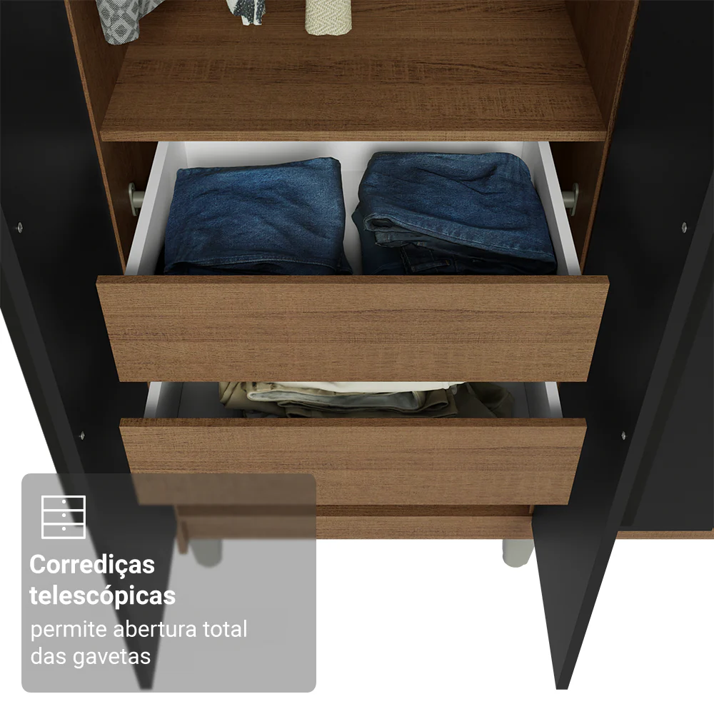 Guarda-Roupa Casal com Pés 8 Portas Batentes com Espelho Rustic/Preto/Preto Venus Madesa - Image 7