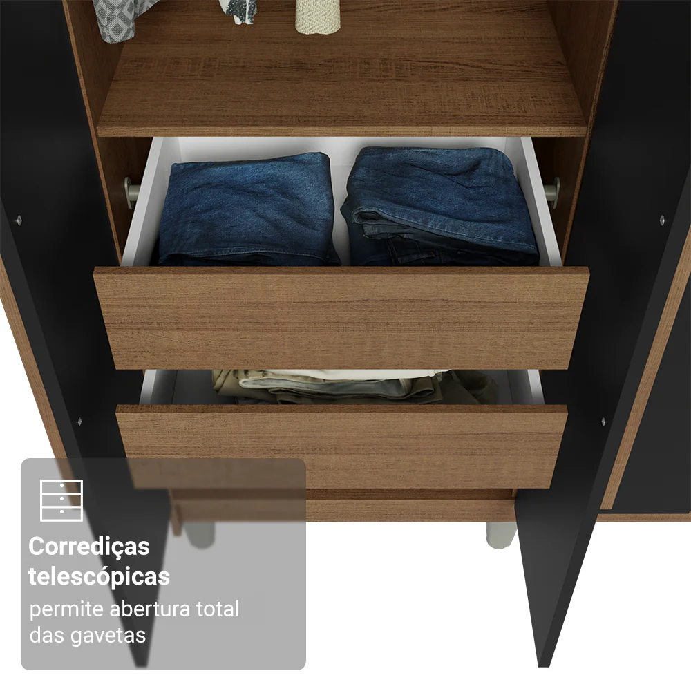 Guarda-Roupa Casal com Pés 8 Portas Batentes Rustic/Preto/Rustic Venus Madesa - Image 7