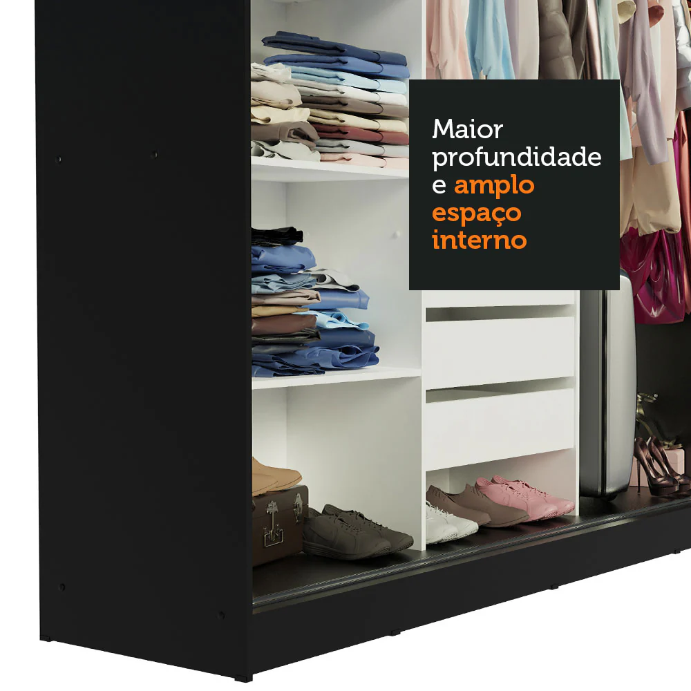 Guarda-Roupa Casal Madesa Austin 4 Portas de Correr 3 Gavetas Preto/Branco - Image 7