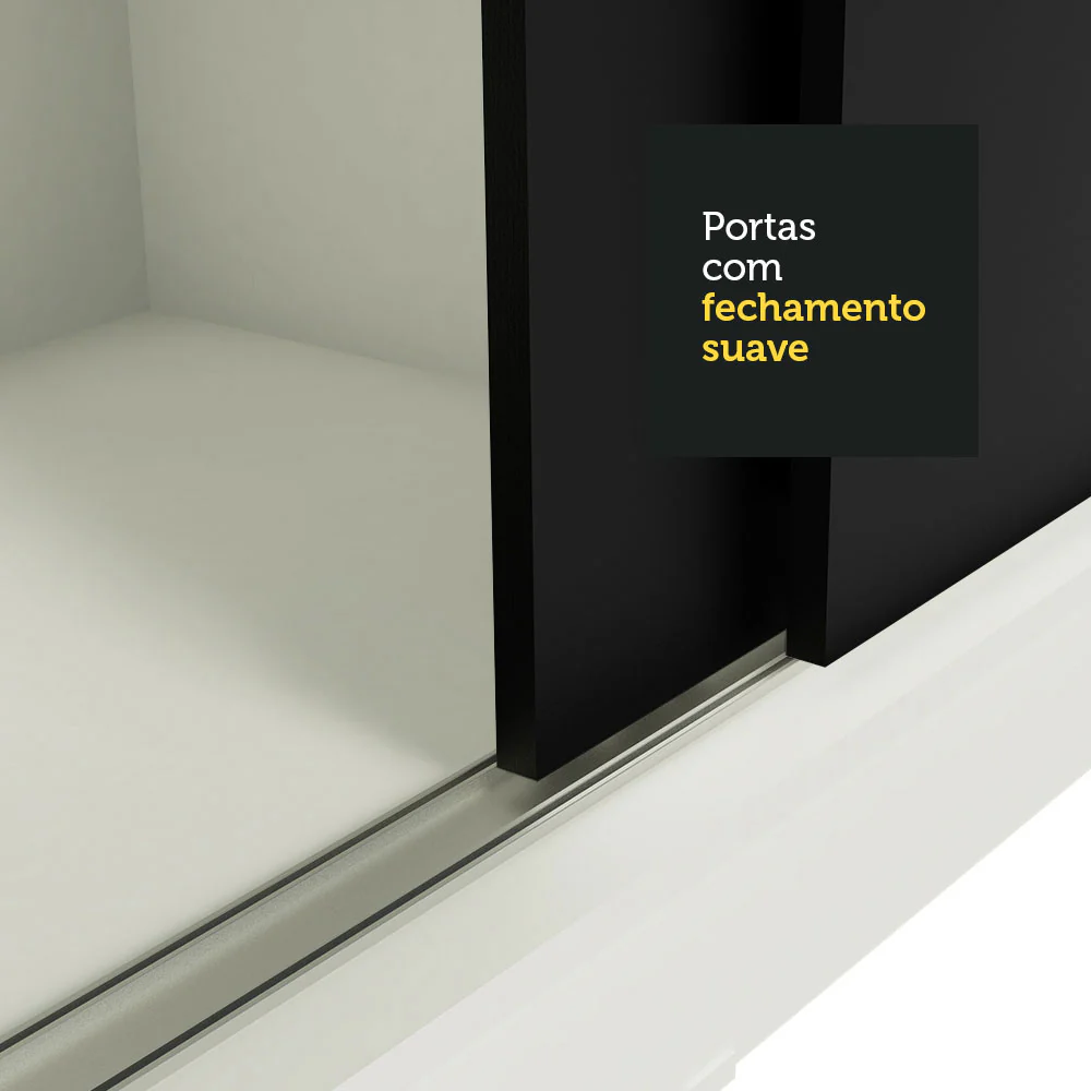 Guarda-Roupa Casal Madesa Austin 4 Portas de Correr com Espelhos 3 Gavetas Branco/Preto - Image 8