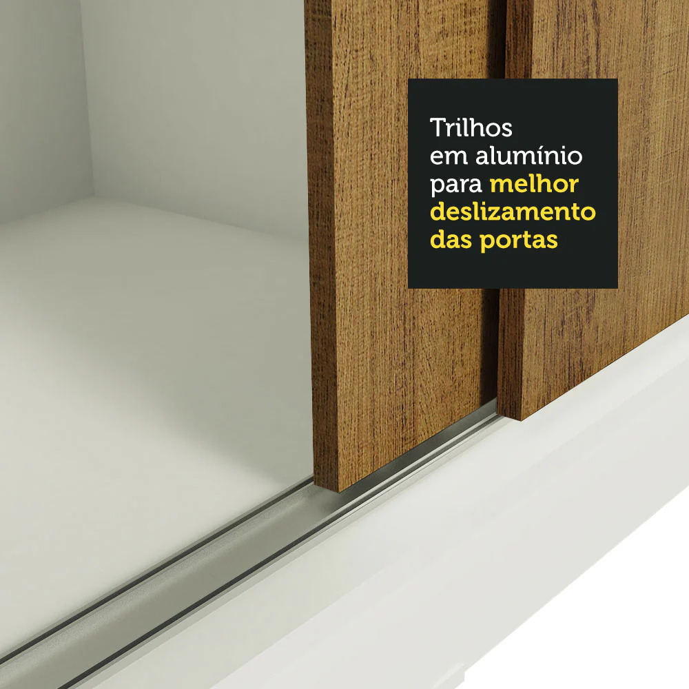 Guarda-Roupa Casal Madesa Istambul 3 Portas de Correr com Espelho 3 Gavetas Branco/Rustic - Image 8