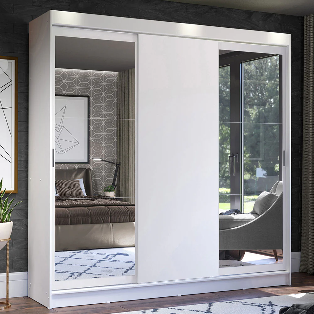Guarda-Roupa Casal Madesa Istambul 3 Portas de Correr com Espelhos 3 Gavetas Branco