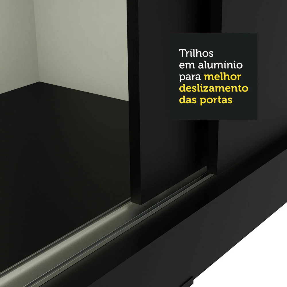 Guarda-Roupa Casal Madesa Istambul 3 Portas de Correr com Espelhos 3 Gavetas Preto - Image 8